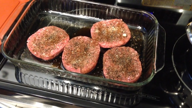 marinating burger patties in pan