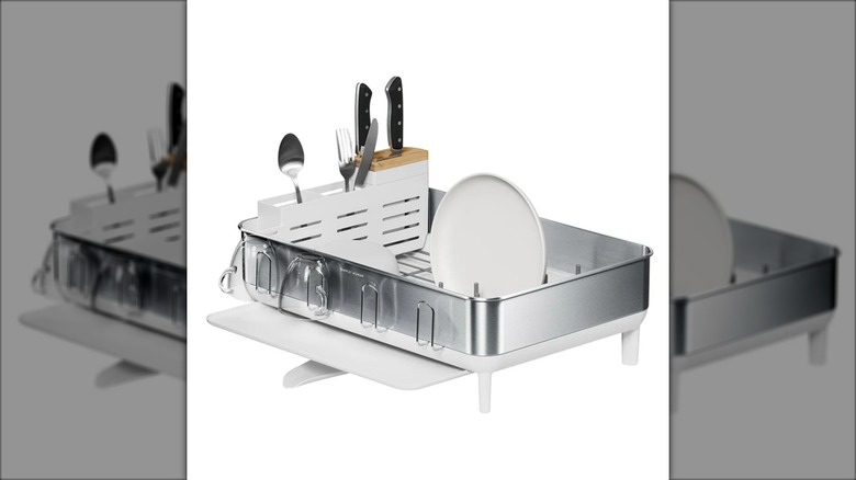 fancy dishrack with knife block and utensils