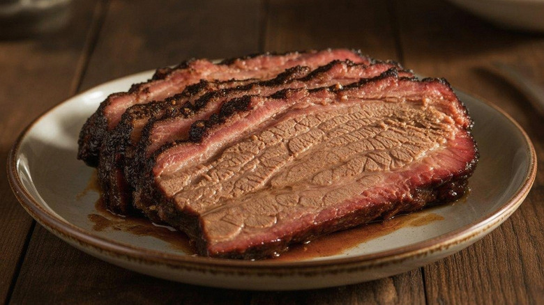 Slices of brisket on a plate