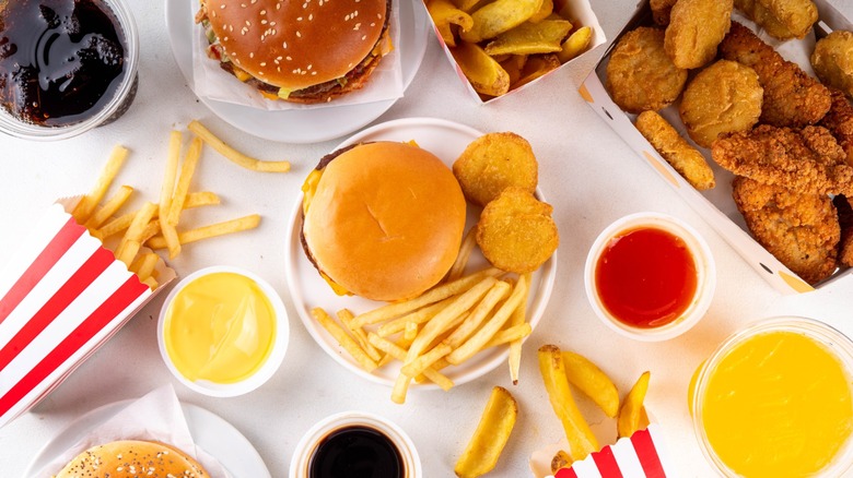 generic fast food spread on flat surface