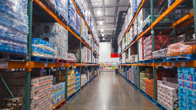 costco aisle with pallets and shelves
