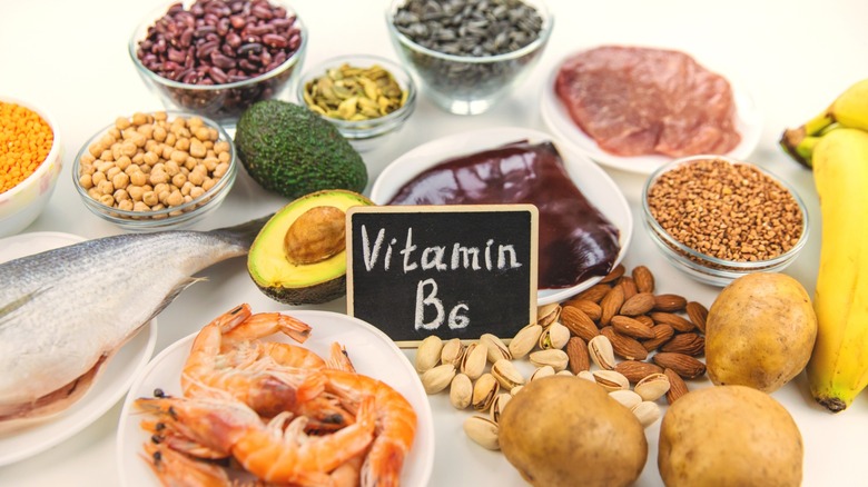 table set with foods that are rich in vitamin b6