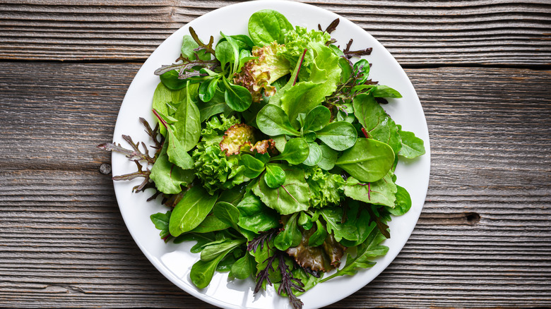 A plate of green leaves