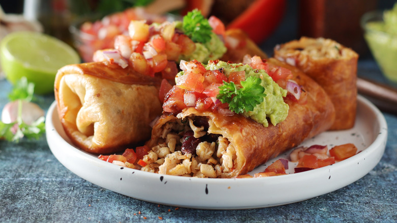 Chimichangas on a white plate