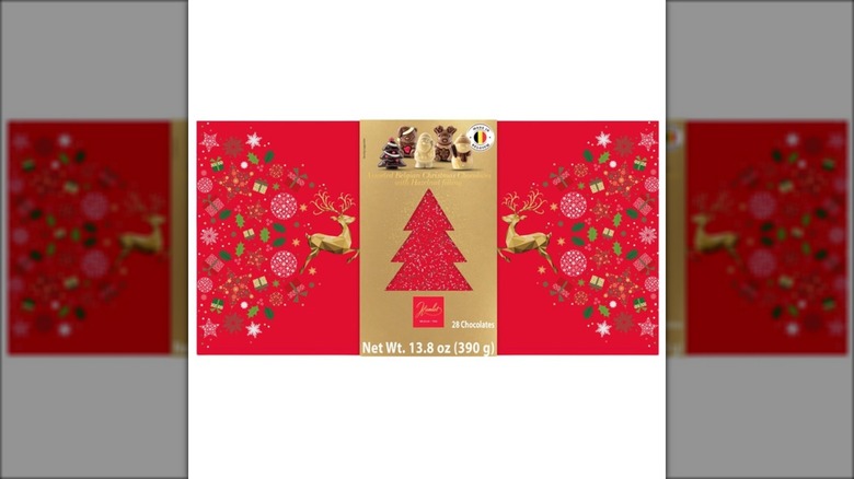 embellished red box of christmas chocolates