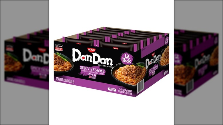sesame ramen noodles in black and purple package