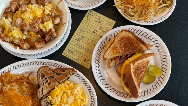 waffle house breakfast dishes with eggs