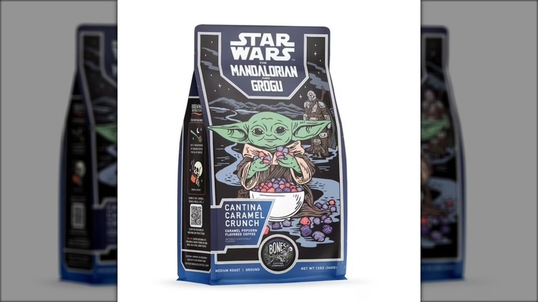 ground coffee bag decorated with grogu from star wars
