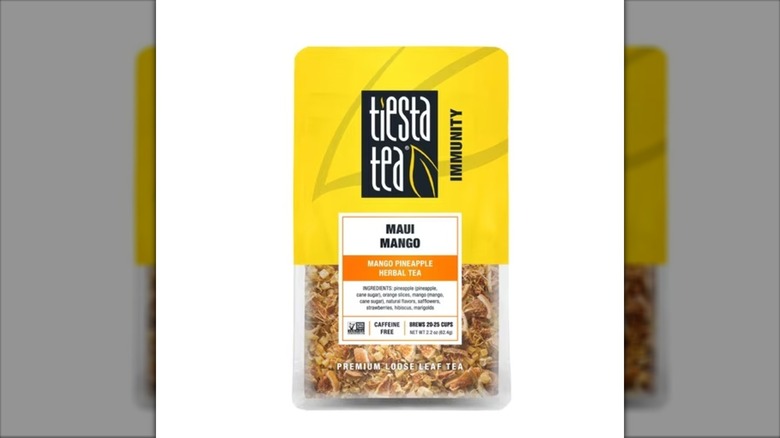 yellow pouch of loose mango tea