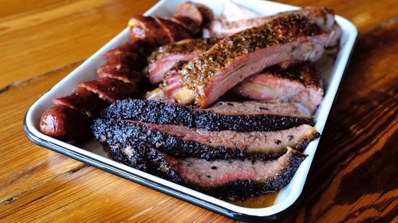 platter of bbq meats with ribs