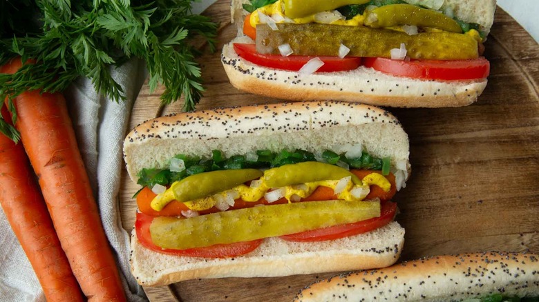 chicago-style carrot hot dogs