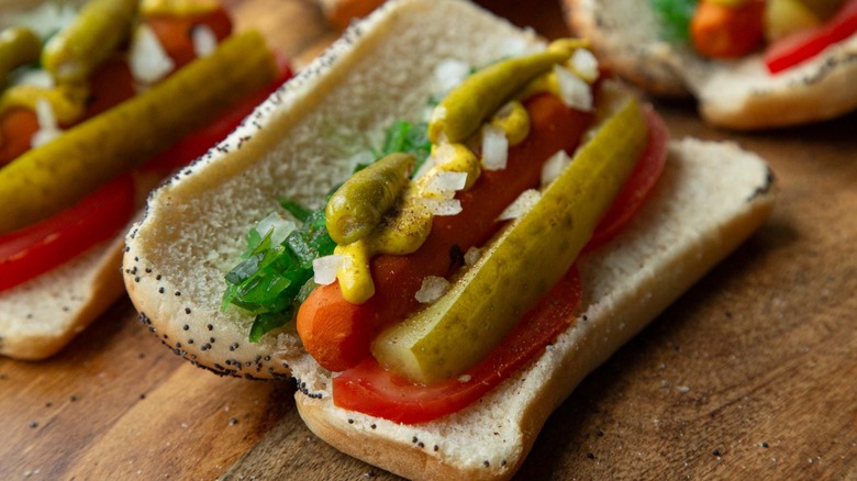 chicago-style carrot hot dogs
