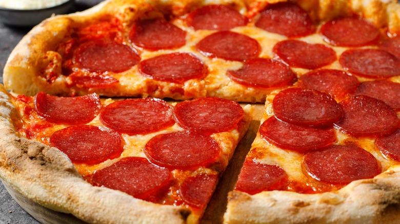 Up close pepperoni pizza