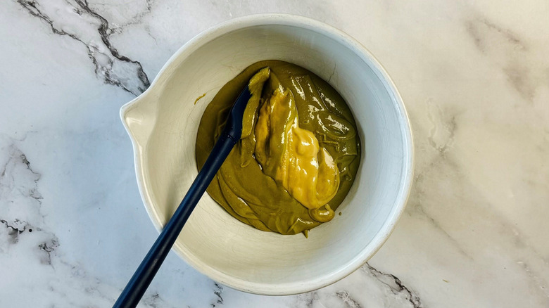 Pistachio cream and tahini in bowl