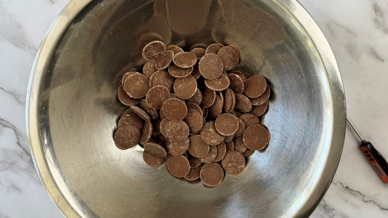 Chocolate melting wafers in bowl