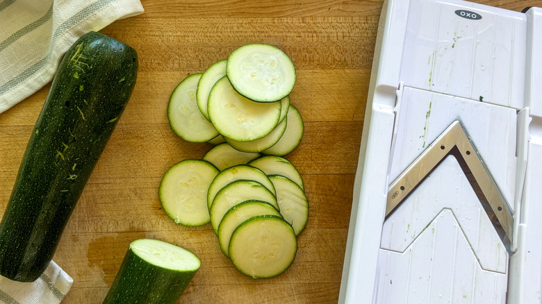 slices on board with mandoline