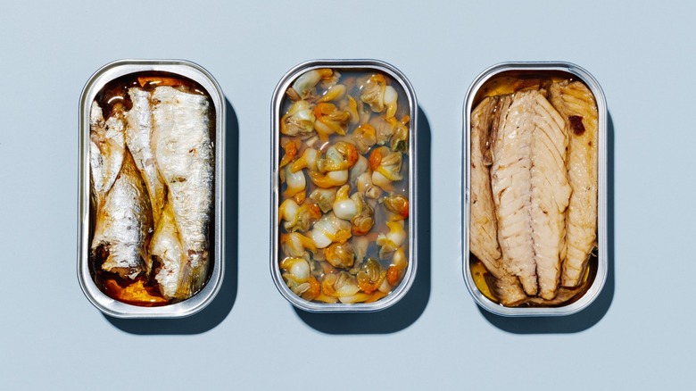 miscellaneous tinned seafood in cans