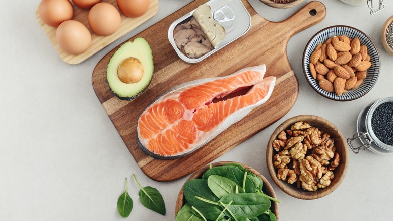 overhead view of foods rich in omega-3