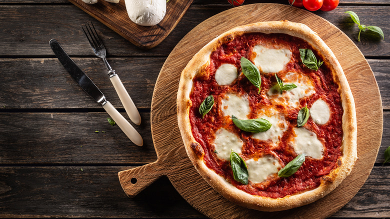 Neapolitan pizza on a tray