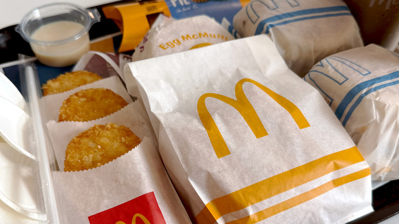 A tray with McDonald's breakfast foods on it