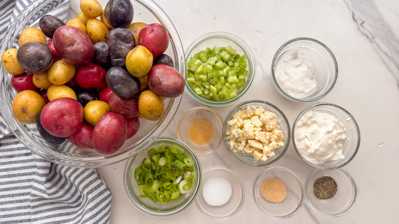 Red, white, and blue potato salad recipe ingredients