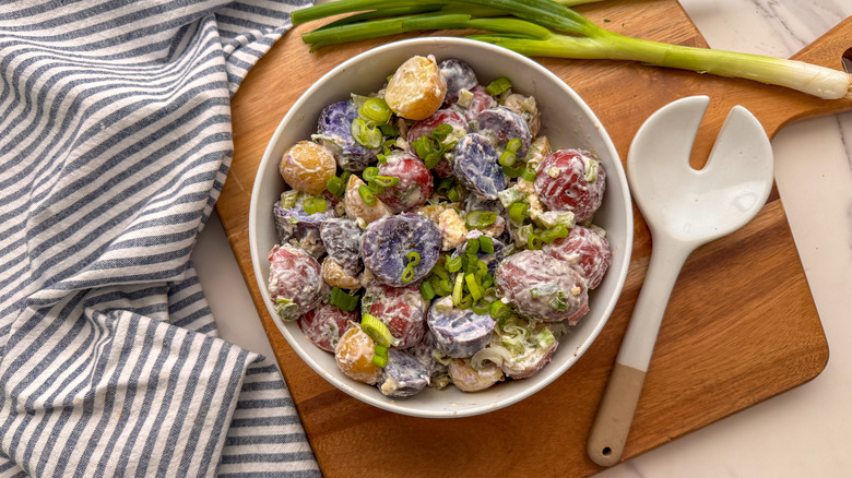 bowl of potato salad on board