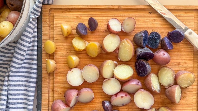 cut potatoes on board