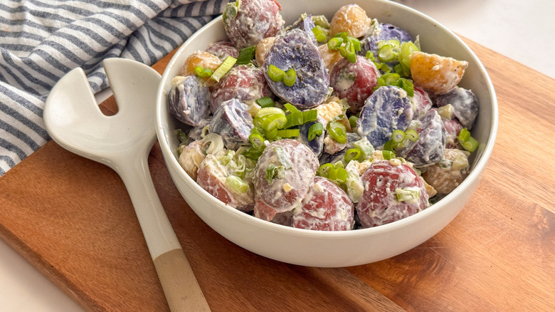 bowl of potato salad on board