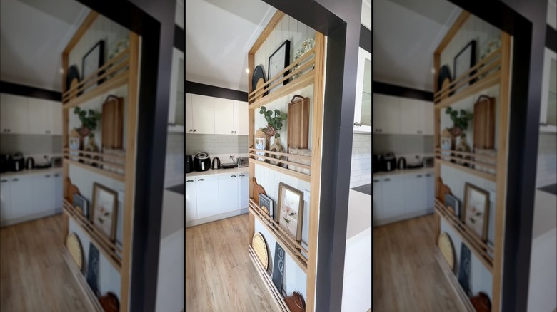 DIY narrow shelf along kitchen wall