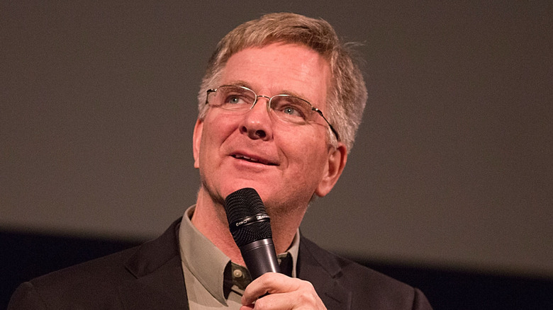 rick steves in texas in 2014 with gray background