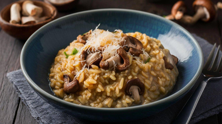 bowl of risotto with mushrooms