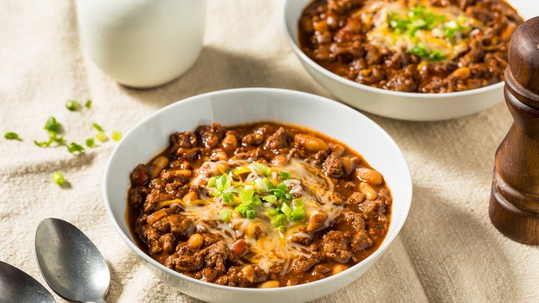 chili with beans and chunky pieces of meat