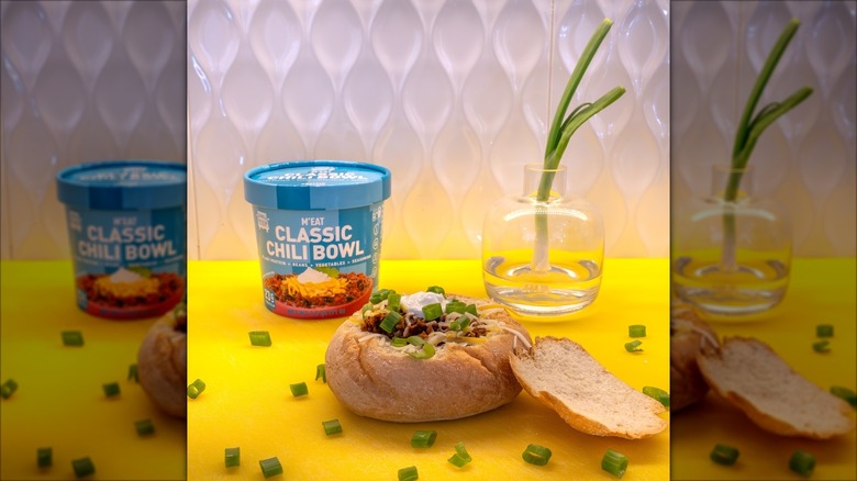 A bread bowl with RollinGreens chili inside