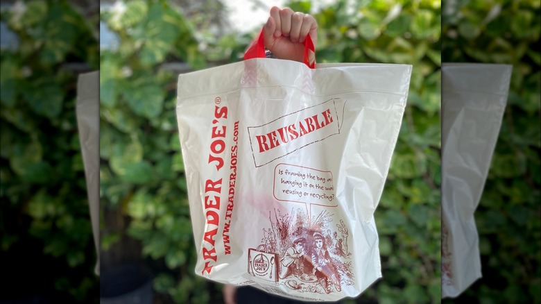 hand holding Trader Joe's bag