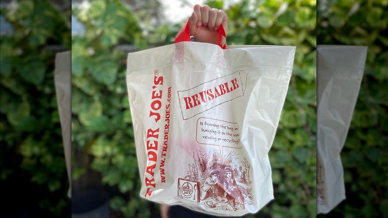 hand holding Trader Joe's bag
