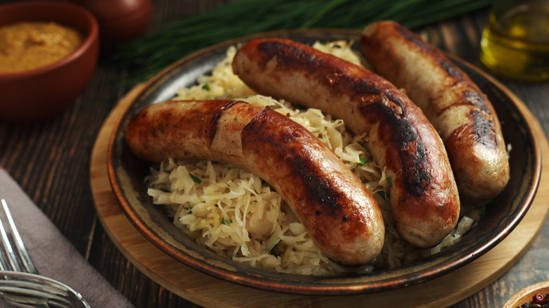 Bowl with bratwurst and sauerkraut