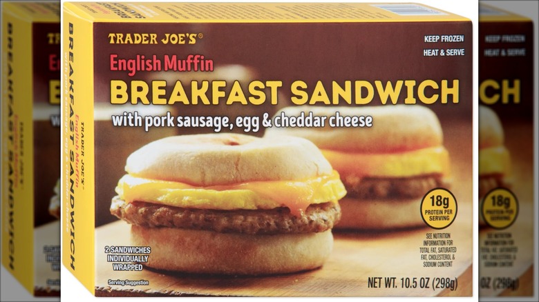 yellow box of trader joe's breakfast sandwiches
