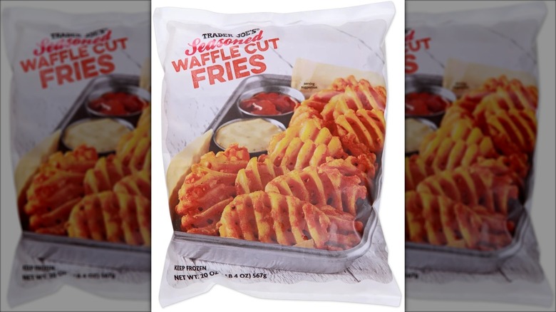 white bag of frozen waffle fries with dips