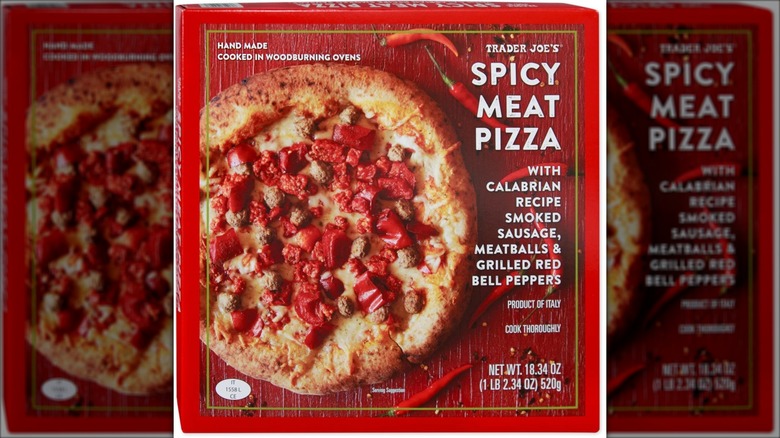 red box of meaty pizza with peppers