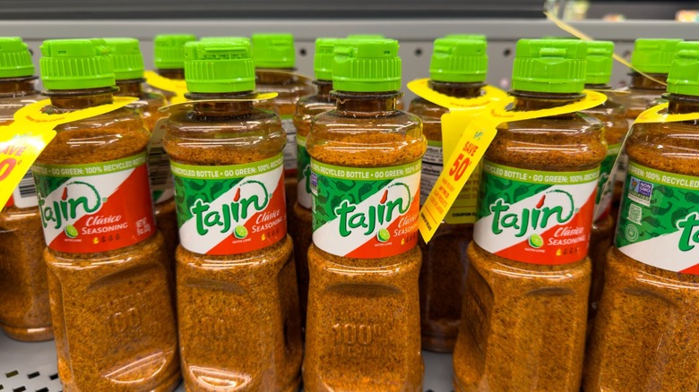 bottles of tajin on grocery store shelf