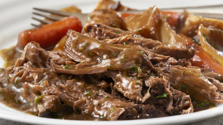pot roast dinner with root veggies and gravy