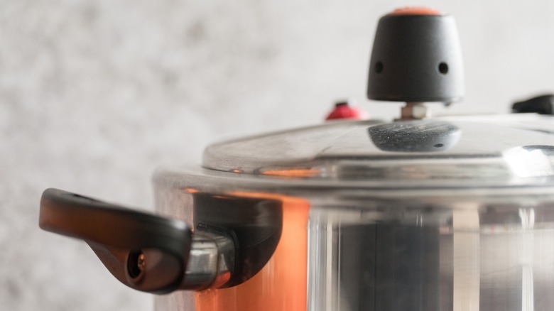 close up of pressure cooker with lid
