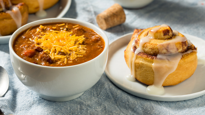 Cinnamon roll and chili