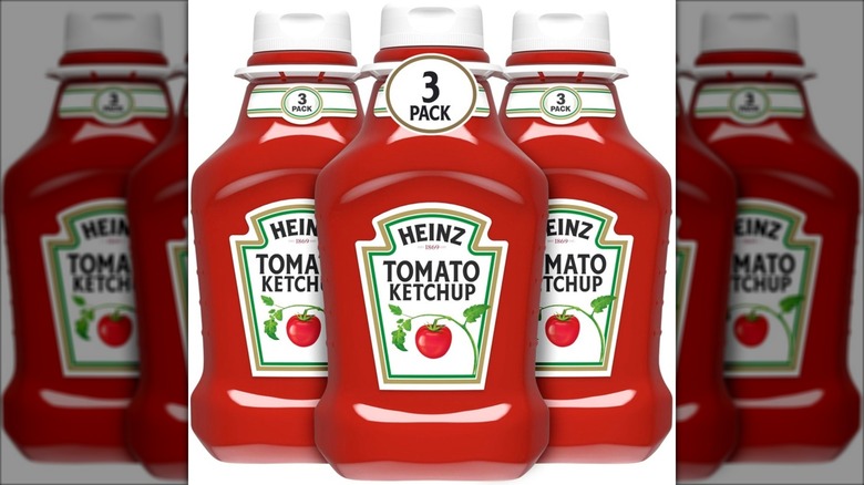 three pack of large ketchup bottles