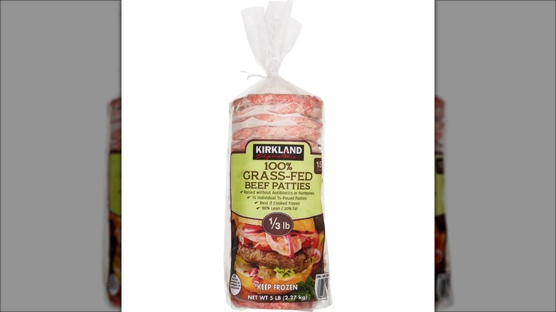 package of frozen beef patties for burgers