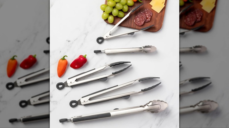 set of five pairs of cooking tongs