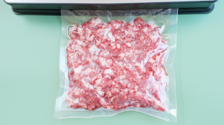 ground beef in a vacuum bag ready for sous vide