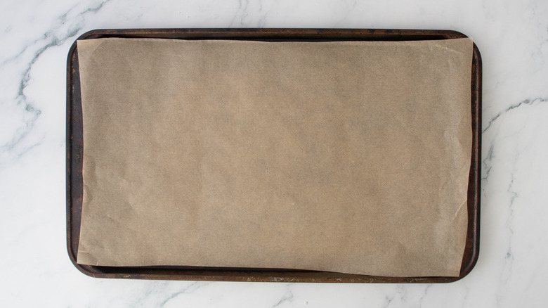 A large baking sheet lined with parchment paper