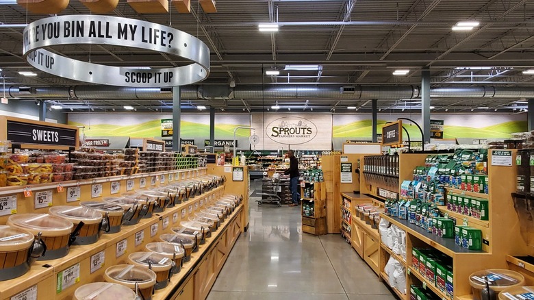interior of sprouts farmers market store with bulk bins