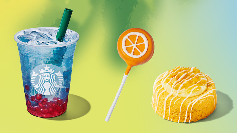 new boba tea, orange cream cake pop and pineapple cloud cake